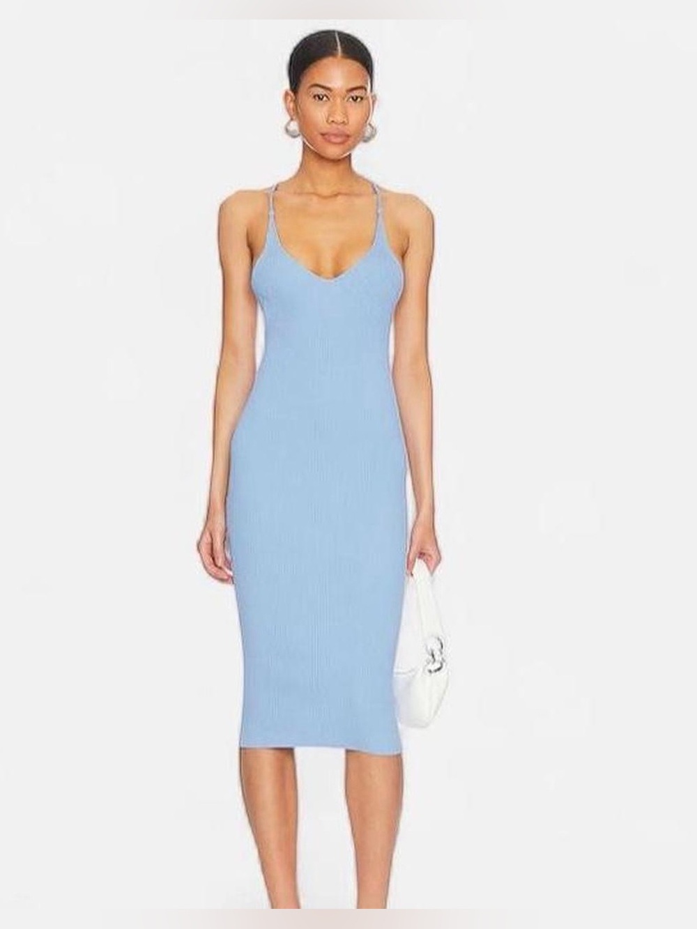 superdown Light Blue Open Back V-Neck Bodycon Midi